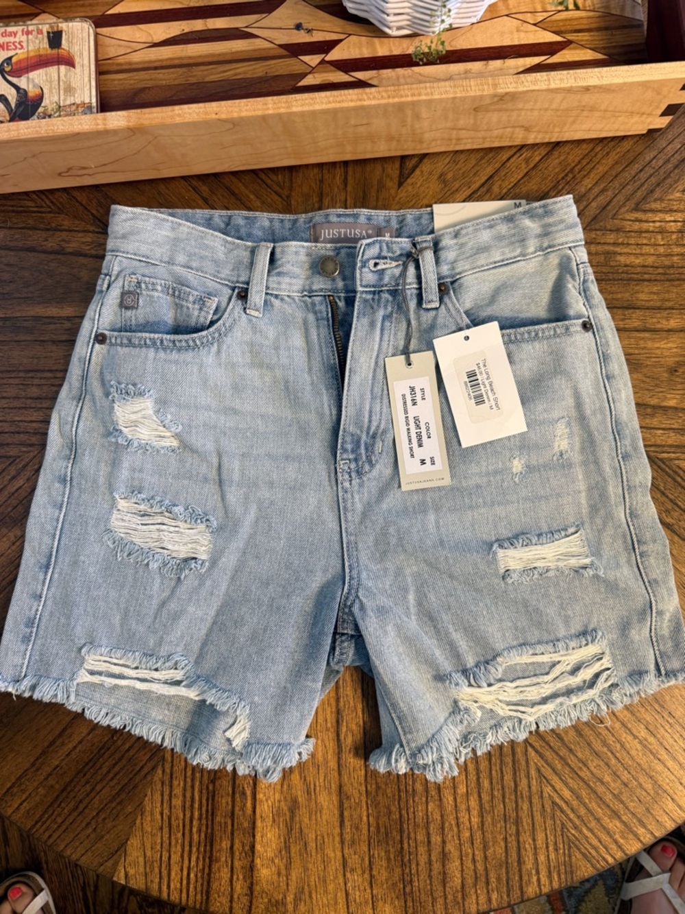 Just USA Light Wash Distressed Denim Shorts
